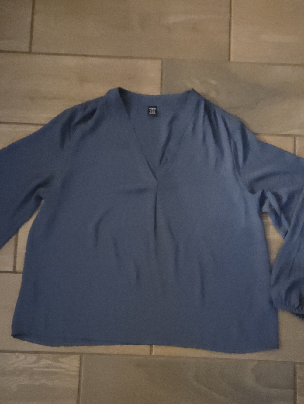 SHEIN Dusty Blue V‑Neck Long Sleeve Blouse